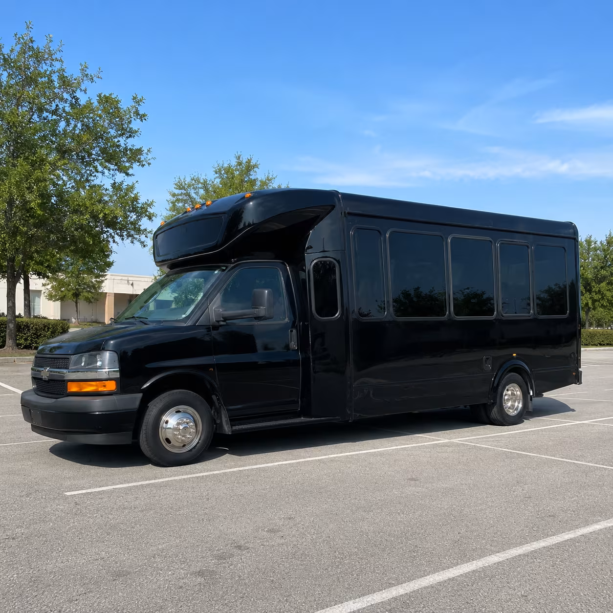 Group beside a Mercedes Sprinter limo in Hayward