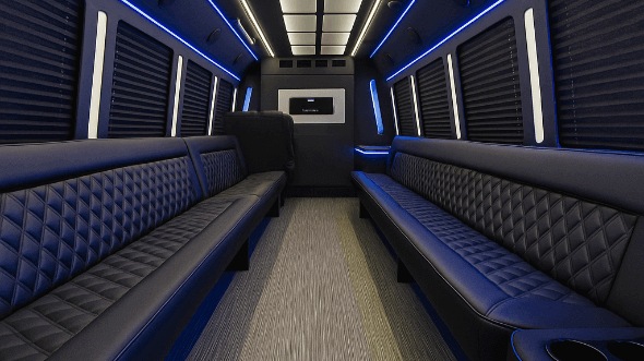 Interior of Charter Bus Company San Leandro's 20 Passenger Party Bus in San Leandro