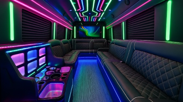 Interior of Charter Bus Company Pleasanton's 30 Passenger Party Bus in Pleasanton